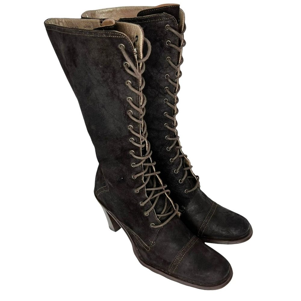 Kenneth Cole Women's Chocolate Brown Leather N Lace Knee High Boots Size 8M
